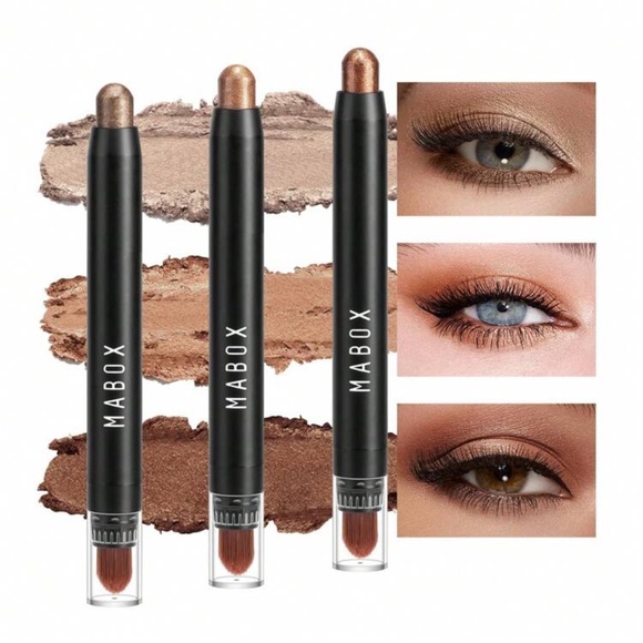 Eyeshadow Stick, 3 Pcs Cream Eye Shadow Sticks, Brightener Stick With Brush - Picture 1 of 6
